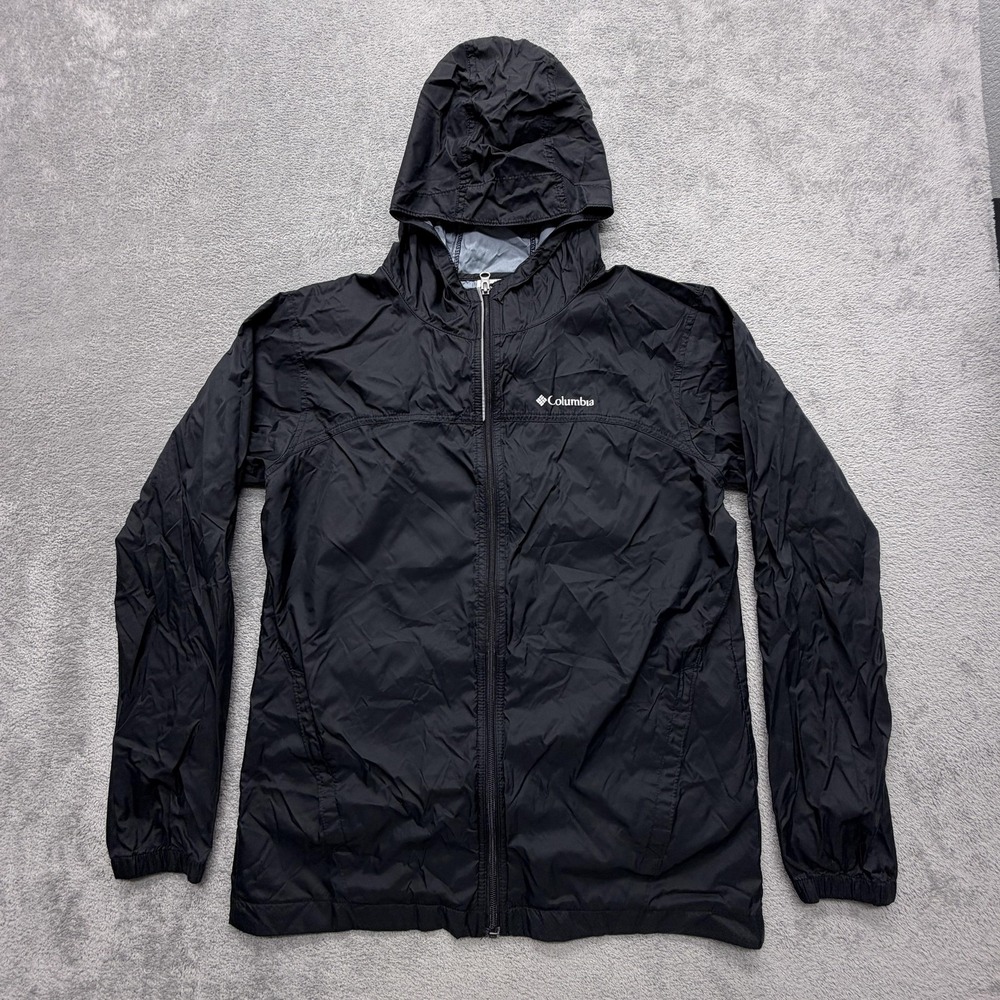Columbia Jacket Kids XL Black Windbreaker Hooded‎ Lined Pockets Lightweight